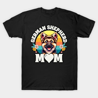 Colorful German Shepherd Mom Retro Sunset Dog Lover Mothers Day T-Shirt